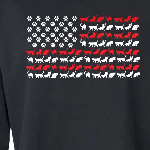 Cat American Flag USA Paws Patriotic Cropped Pullover Crew