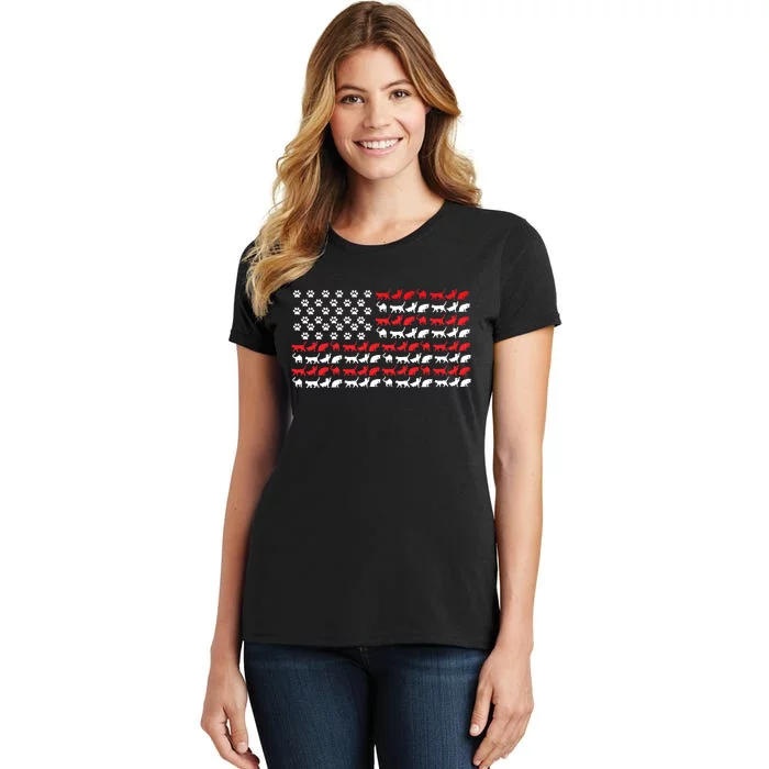 Cat American Flag USA Paws Patriotic Women's T-Shirt