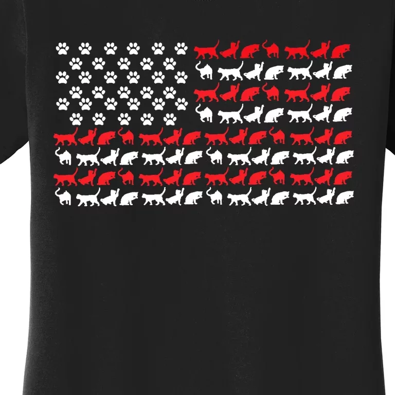 Cat American Flag USA Paws Patriotic Women's T-Shirt