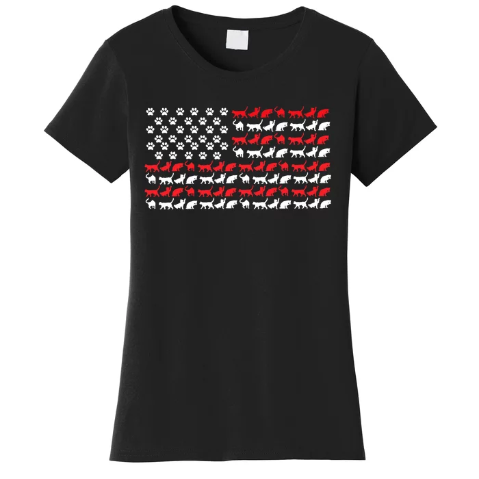 Cat American Flag USA Paws Patriotic Women's T-Shirt