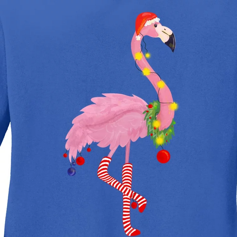 Cute And Fun Tropical Flamingo Christmas Great Gift Ladies Long Sleeve Shirt