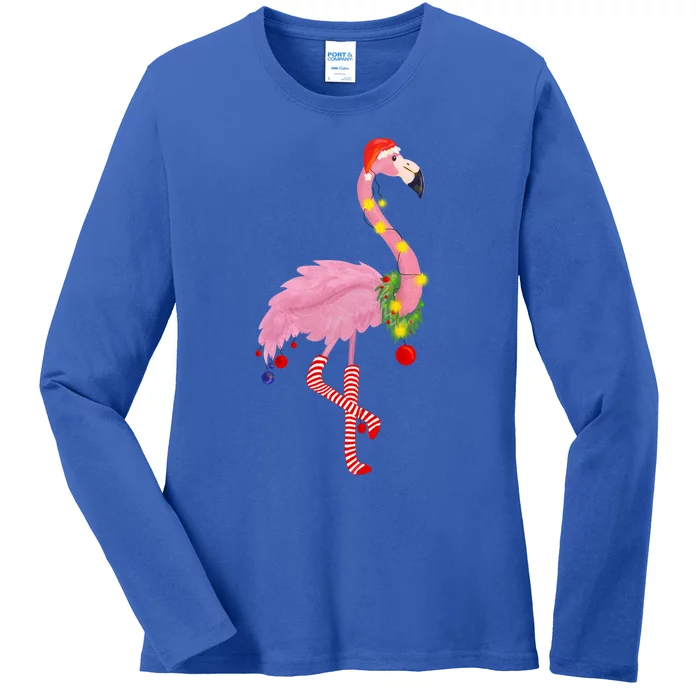 Cute And Fun Tropical Flamingo Christmas Great Gift Ladies Long Sleeve Shirt