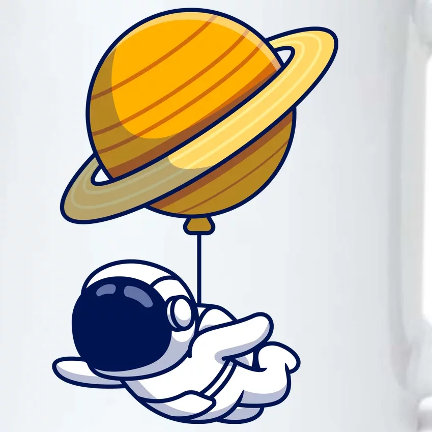 Cute Astronaut Floating On With Saturn Balloon Black Color Changing Mug