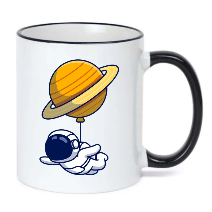 Cute Astronaut Floating On With Saturn Balloon Black Color Changing Mug