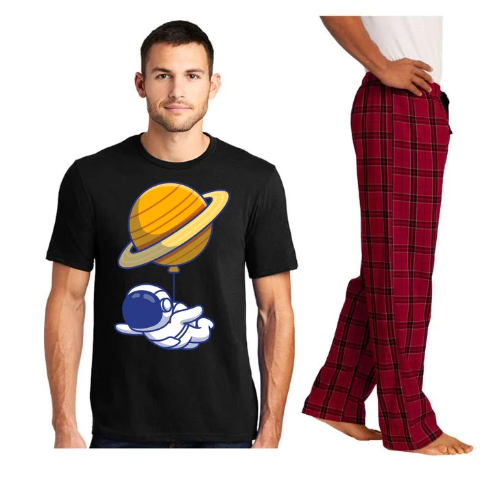 Cute Astronaut Floating On With Saturn Balloon Pajama Set