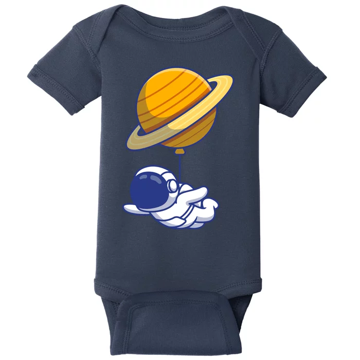 Cute Astronaut Floating On With Saturn Balloon Baby Bodysuit