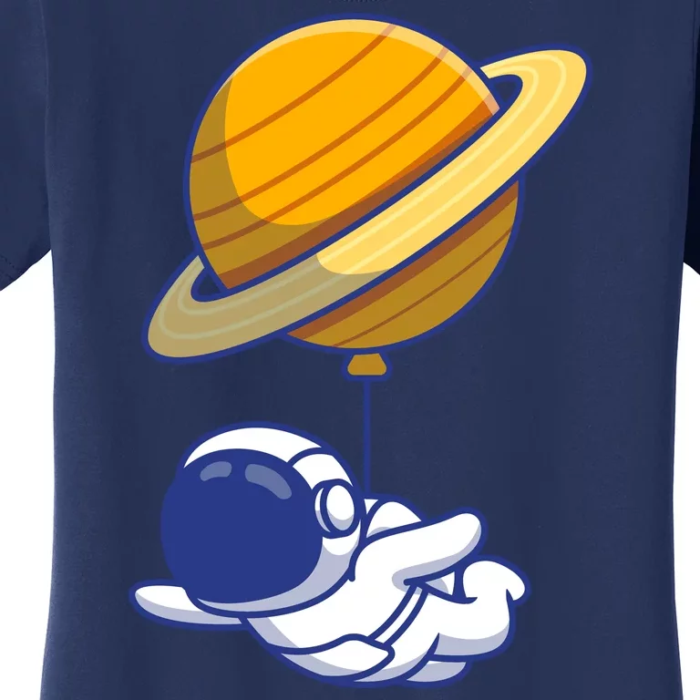 Cute Astronaut Floating On With Saturn Balloon Women's T-Shirt