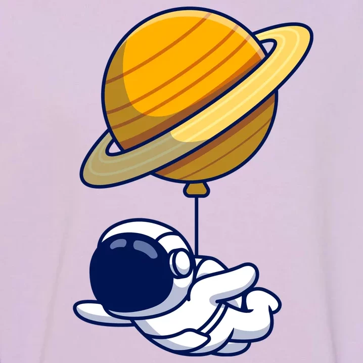 Cute Astronaut Floating On With Saturn Balloon Garment-Dyed Sweatshirt