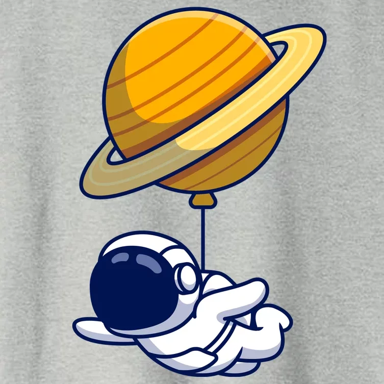 Cute Astronaut Floating On With Saturn Balloon Women's Crop Top Tee