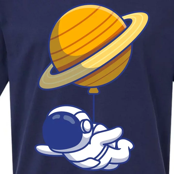 Cute Astronaut Floating On With Saturn Balloon Sueded Cloud Jersey T-Shirt