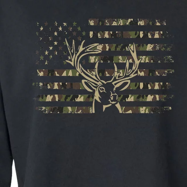 Camo American Flag Usa Camouflage Flag Outdoor Antlers Deer Cropped Pullover Crew