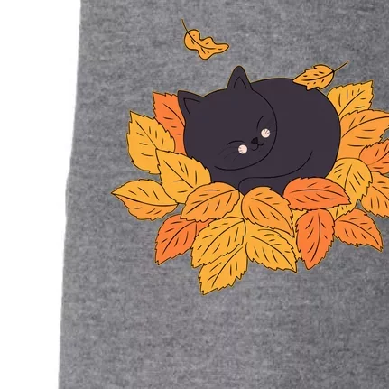 Cute Autumn Fall Sleeping Black Kitty Leaves Doggie 3-End Fleece Hoodie