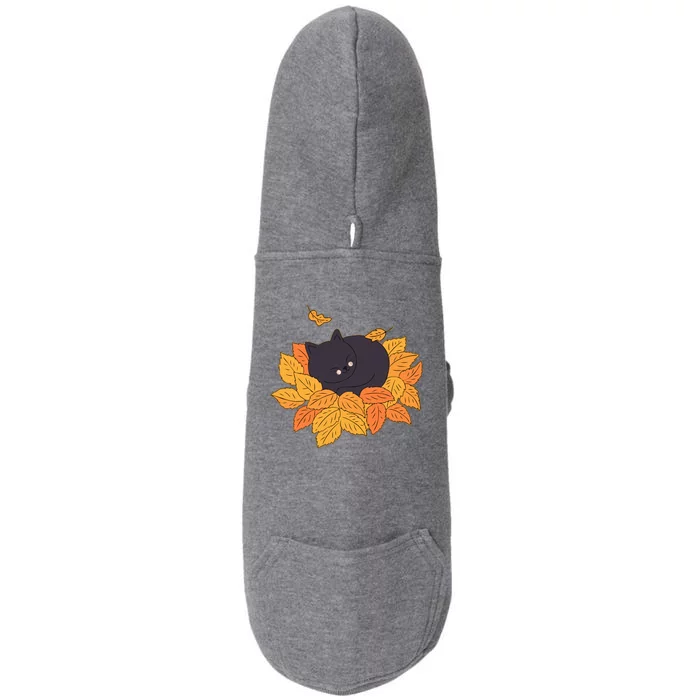 Cute Autumn Fall Sleeping Black Kitty Leaves Doggie 3-End Fleece Hoodie