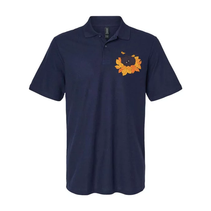 Cute Autumn Fall Sleeping Black Kitty Leaves Softstyle Adult Sport Polo