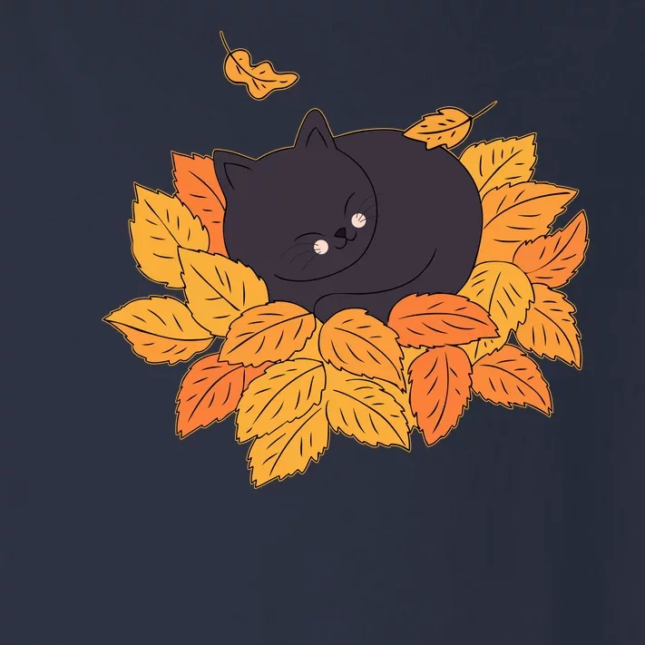 Cute Autumn Fall Sleeping Black Kitty Leaves Toddler Long Sleeve Shirt