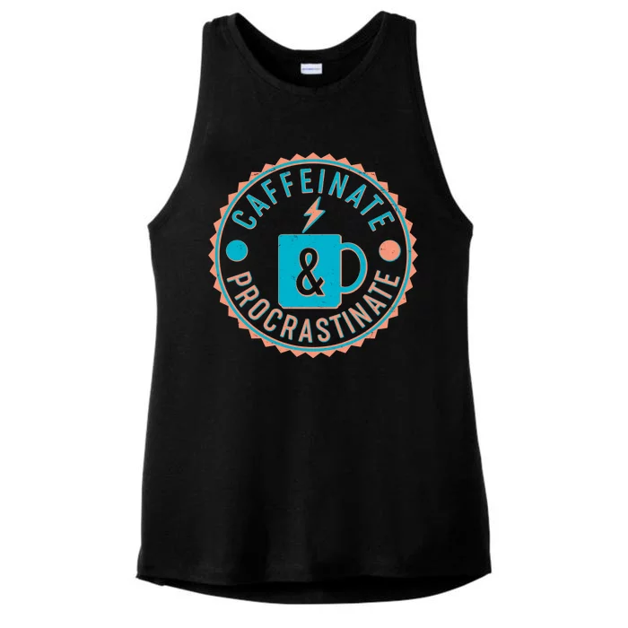 Caffinate & Procrastinate Ladies Tri-Blend Wicking Tank