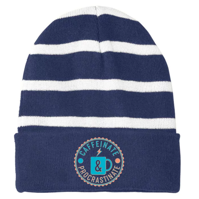 Caffinate & Procrastinate Striped Beanie with Solid Band