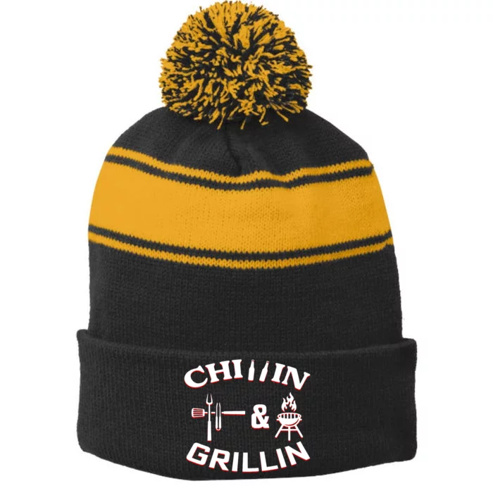 Chillin And Grillin BBQ Cooking Stripe Pom Pom Beanie