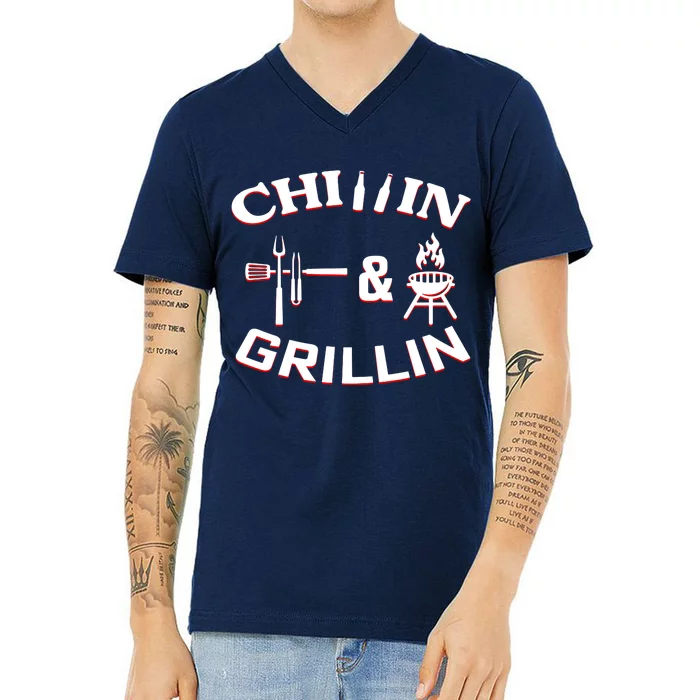 Chillin And Grillin BBQ Cooking V-Neck T-Shirt