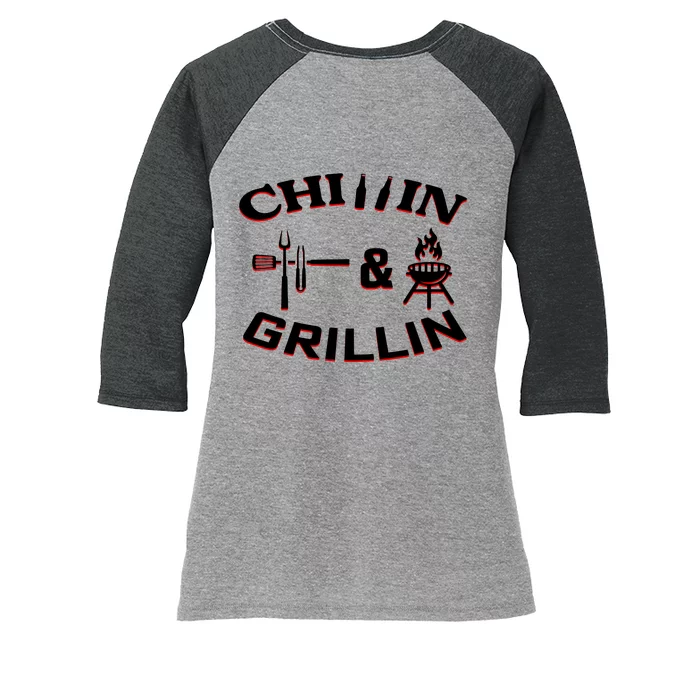 Chillin And Grillin BBQ Cooking Women's Tri-Blend 3/4-Sleeve Raglan Shirt