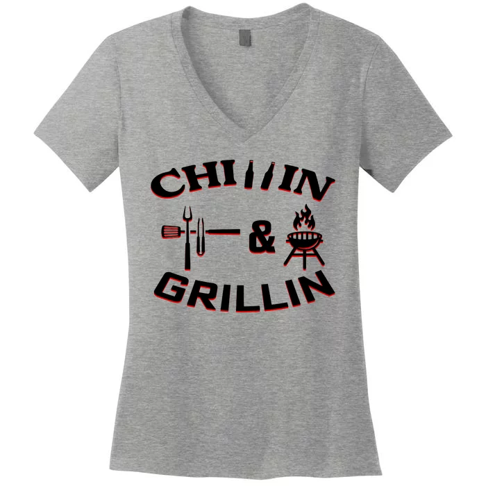 Chillin And Grillin BBQ Cooking Women's V-Neck T-Shirt