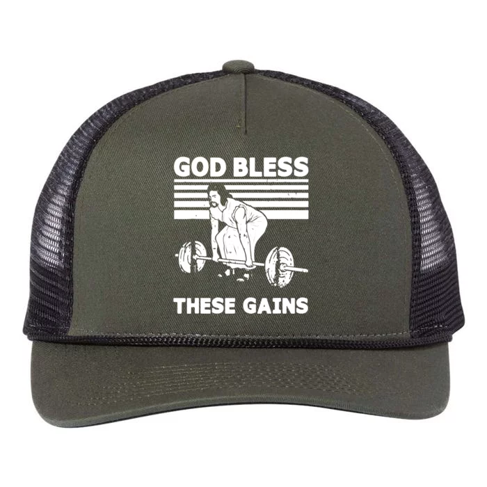 Christian Athlete Gym God Bless These Gains Jesus Deadlift Retro Rope Trucker Hat Cap