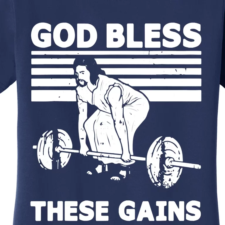 Christian Athlete Gym God Bless These Gains Jesus Deadlift Women's T-Shirt