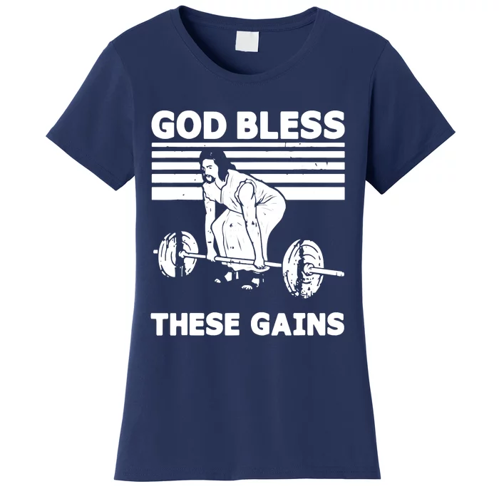 Christian Athlete Gym God Bless These Gains Jesus Deadlift Women's T-Shirt