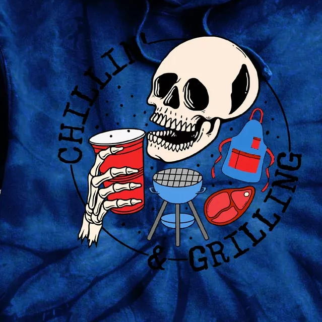 Chillin And Grilling Dad Fathers Day Skeleton Skull Summer Tie Dye Hoodie