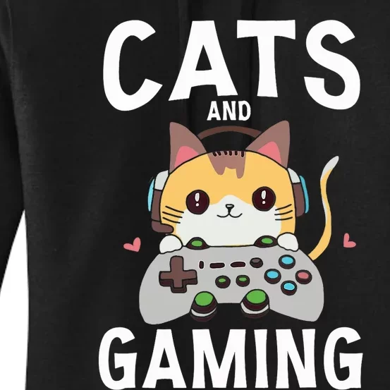 Cats And Gaming Funny Cat Lover Gaming Gift Gamer Women's Pullover Hoodie