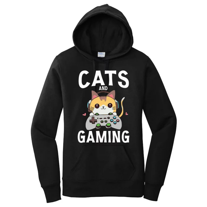 Cats And Gaming Funny Cat Lover Gaming Gift Gamer Women's Pullover Hoodie