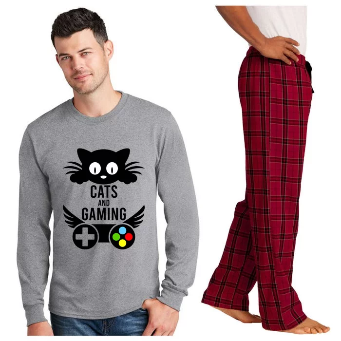 Cats And Gaming Funny Cat Lover Video Games Long Sleeve Pajama Set