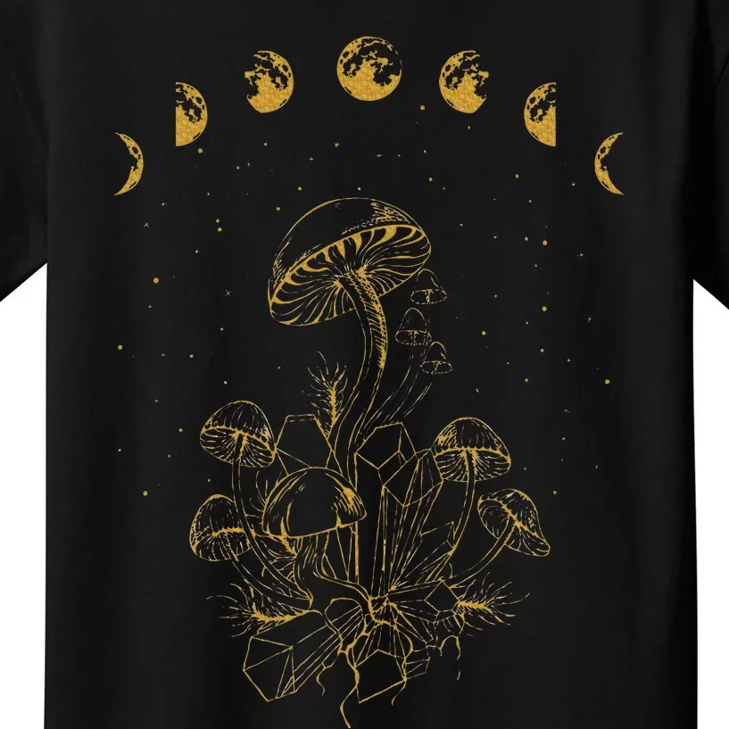 Cottagecore Aesthetic Goblincore Mushrooms Fungi Moon Phases Kids T-Shirt