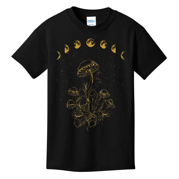 Cottagecore Aesthetic Goblincore Mushrooms Fungi Moon Phases Kids T-Shirt