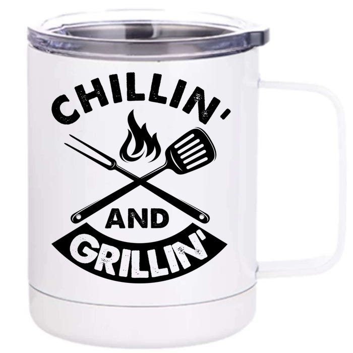 Chillin And Grillin Bbq Griller Smoker Grillmaster Great Gift Front & Back 12oz Stainless Steel Tumbler Cup