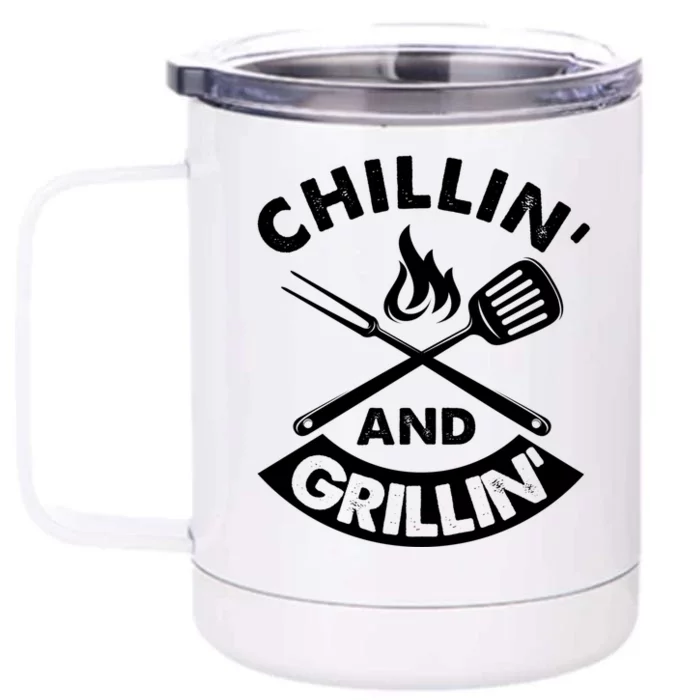 Chillin And Grillin Bbq Griller Smoker Grillmaster Great Gift Front & Back 12oz Stainless Steel Tumbler Cup