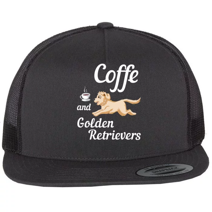 Coffee And Golden Retrivers Flat Bill Trucker Hat