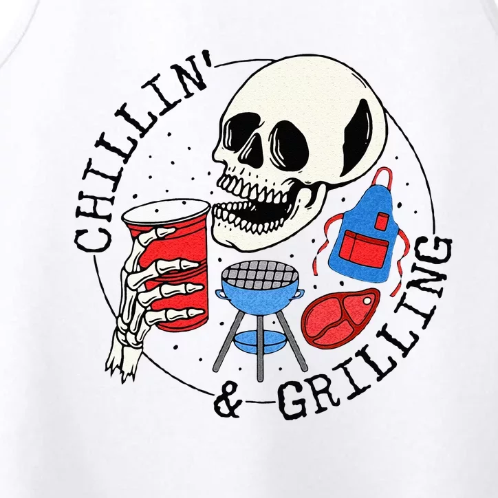 Chillin And Grilling Dad Fathers Day Skeleton Skull Summer Performance Tank