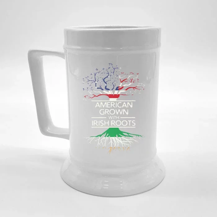 Cute American Grown With Irish Roots Design Gift Funny Front & Back Beer Stein