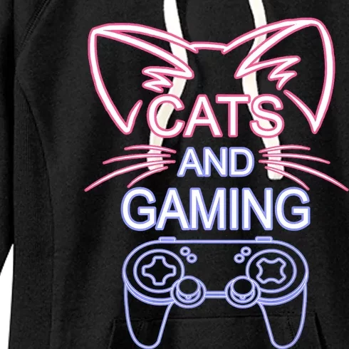 Cats And Gaming Funny Cat Lover Gaming Gift Gamer Women's Fleece Hoodie