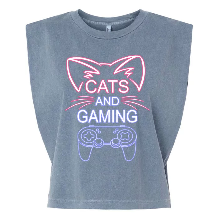 Cats And Gaming Funny Cat Lover Gaming Gift Gamer Garment-Dyed Women's Muscle Tee