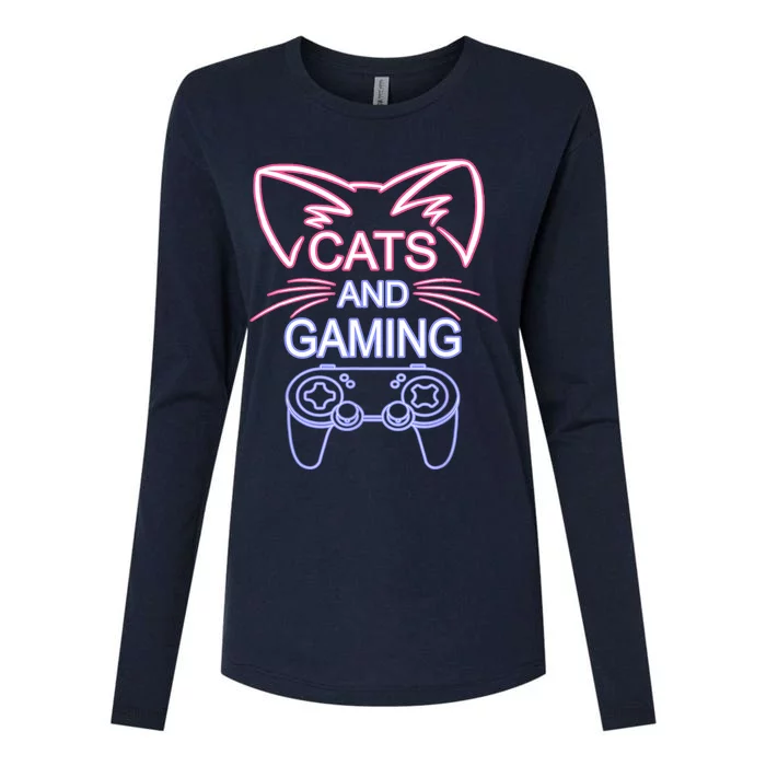 Cats And Gaming Funny Cat Lover Gaming Gift Gamer Womens Cotton Relaxed Long Sleeve T-Shirt