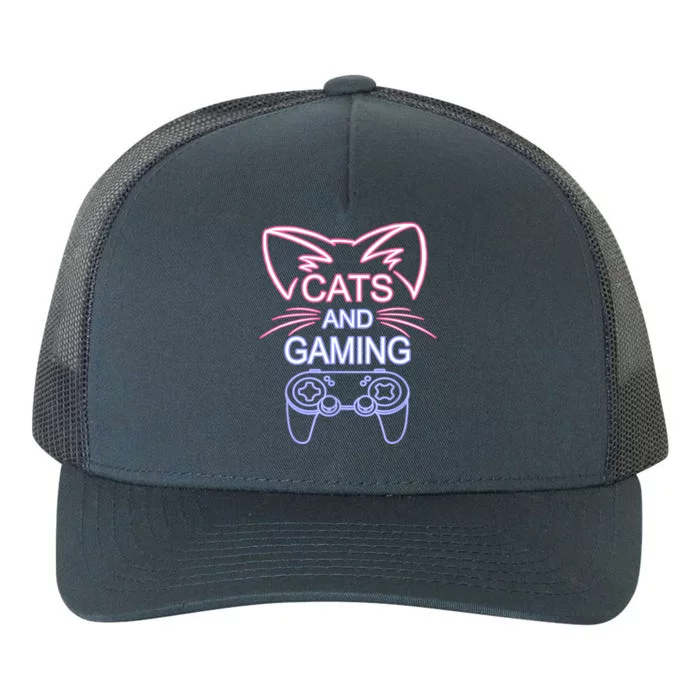 Cats And Gaming Funny Cat Lover Gaming Gift Gamer Yupoong Adult 5-Panel Trucker Hat