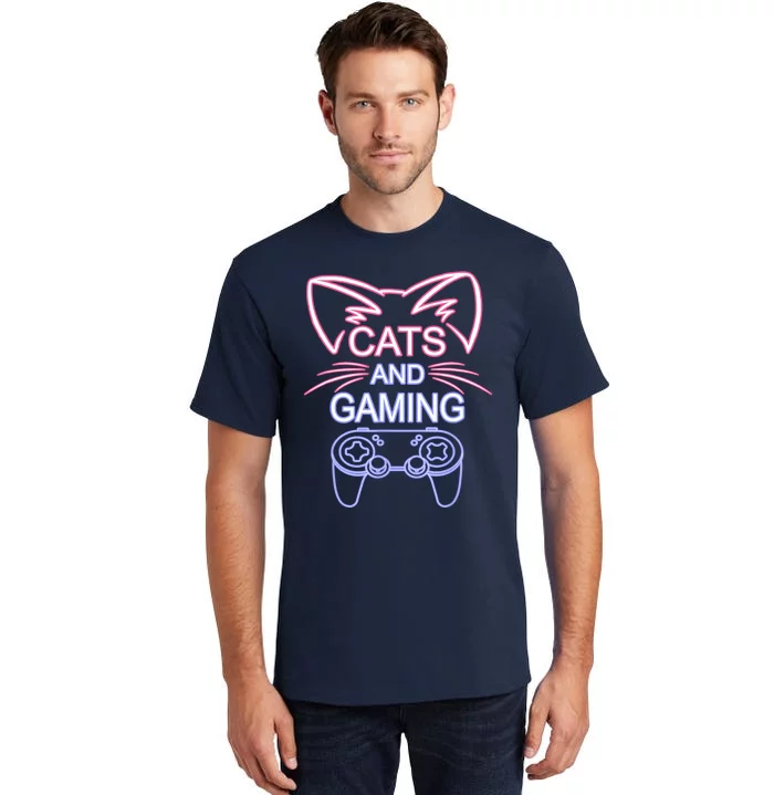 Cats And Gaming Funny Cat Lover Gaming Gift Gamer Tall T-Shirt