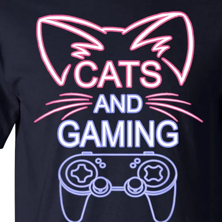 Cats And Gaming Funny Cat Lover Gaming Gift Gamer Tall T-Shirt