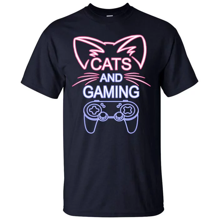 Cats And Gaming Funny Cat Lover Gaming Gift Gamer Tall T-Shirt