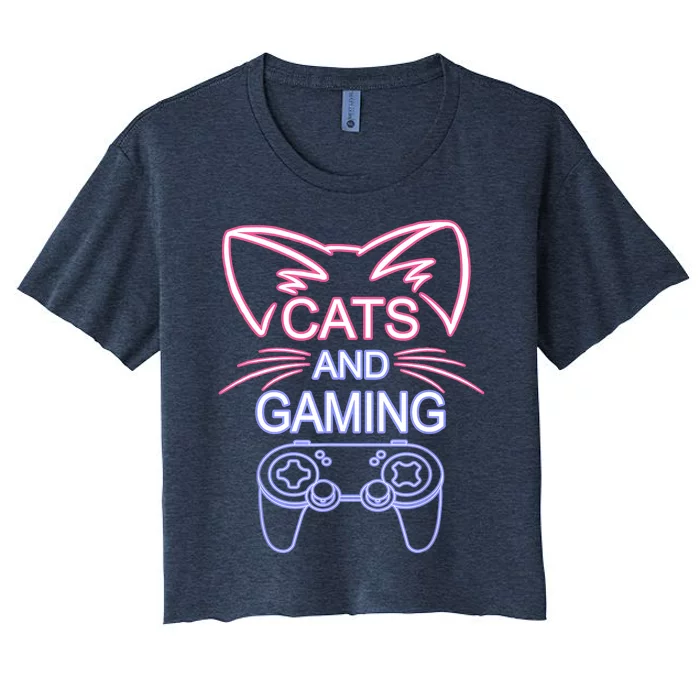 Cats And Gaming Funny Cat Lover Gaming Gift Gamer Women's Crop Top Tee