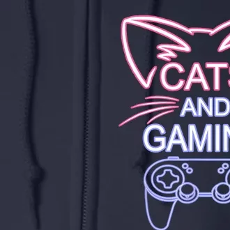 Cats And Gaming Funny Cat Lover Gaming Gift Gamer Full Zip Hoodie