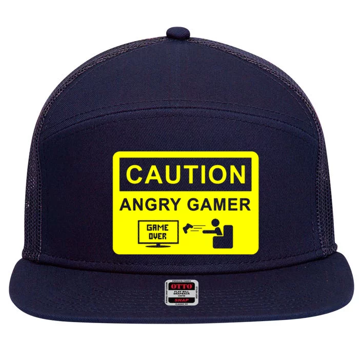 Caution Angry Gamer 7 Panel Mesh Trucker Snapback Hat