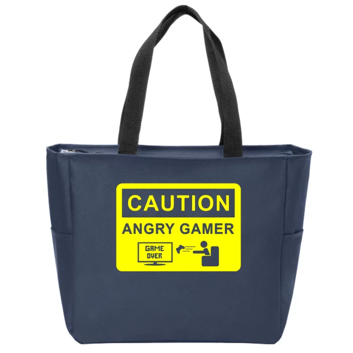 Caution Angry Gamer Zip Tote Bag